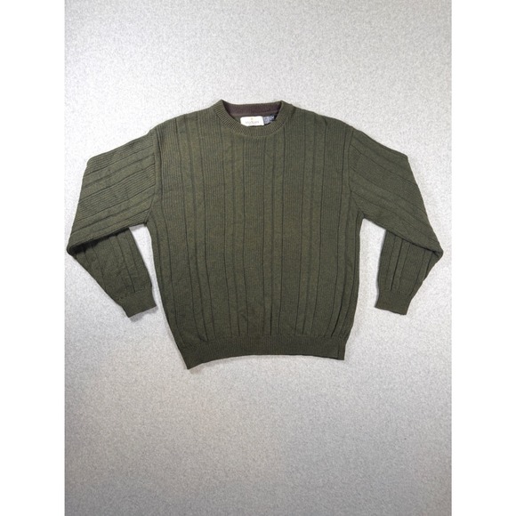 bill blass Other - Vintage Bill Blass Mens XL Ribbed Knit Crewneck Sweater Olive Green Grandpa 90s